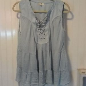Jane& Delancey blue ruffled babydoll top sz M